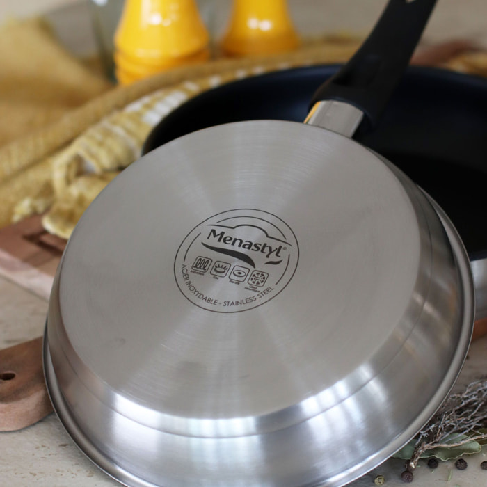 Wok antiadhésif en acier inoxydable 28cm - tous feux FIRST