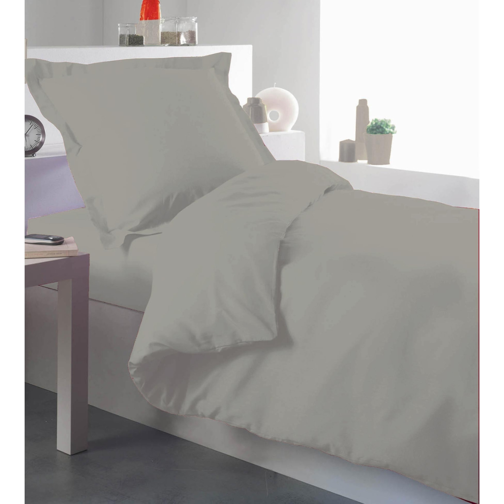 Housse de couette percale 140 x 200 cm unie - Taupe