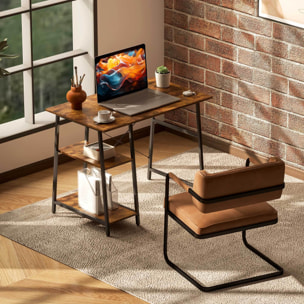 Bureau style industriel 2 étagères dim. 120 x 60 cm châssis métal noir effet bois vieilli
