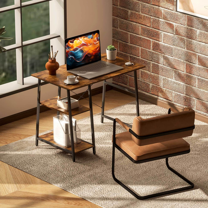 Bureau style industriel 2 étagères dim. 120 x 60 cm châssis métal noir effet bois vieilli