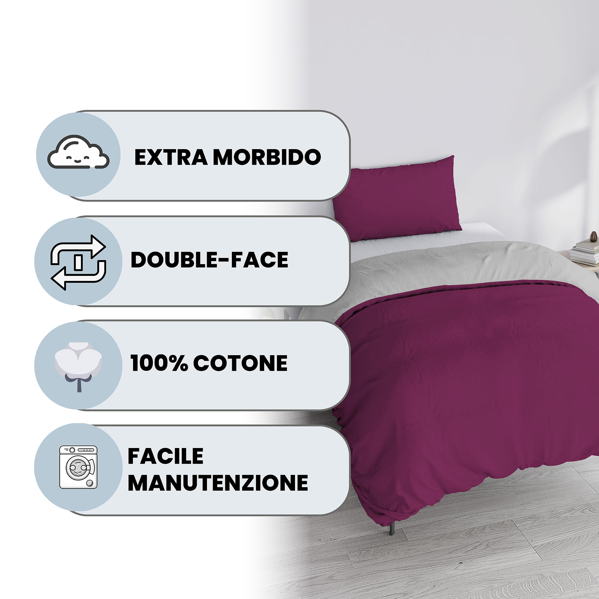 PARURE COPRIPIUMINO NATURAL COLOR SINGOLO - 100% COTONE MADE IN ITALY