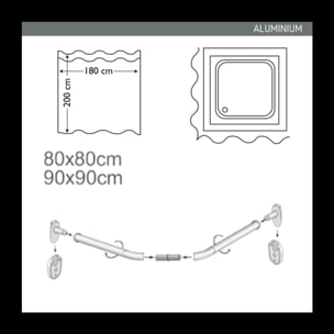 Barre tringle pour rideau de douche Incurvée à  fixer en Alu 80x80cm Blanc MSV