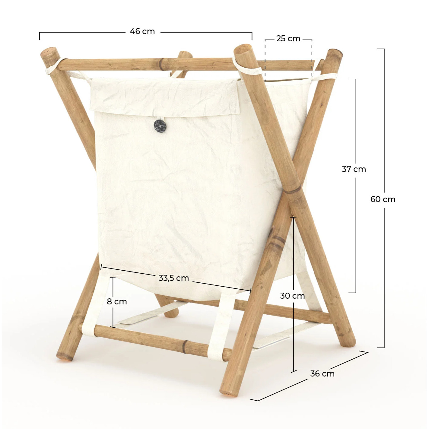 Panier à linge pliable en tissu blanc et bambou  - Bami