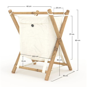 Panier à linge pliable en tissu blanc et bambou  - Bami