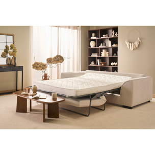 Canapé convertible 3 places en tissu effet velours beige avec matelas 12 cm ARMAND