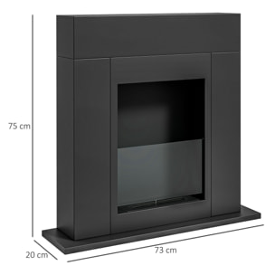 Cheminée bioéthanol design contemporain - brûleur 0,9 L - contrôle de flamme inclus - acier noir verre trempé