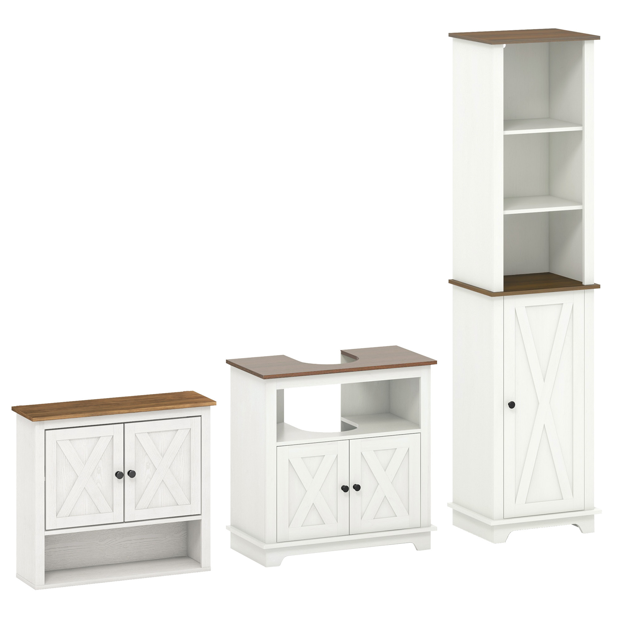 Conjunto de Baño Incluye 1 Mueble para Debajo del Lavabo 1 Armario Alto de Baño y 1 Armario de Pared para Baño Estilo Clásico Blanco