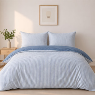 Parure housse de couette mini seersucker rayures demin bleu, MILLERAY