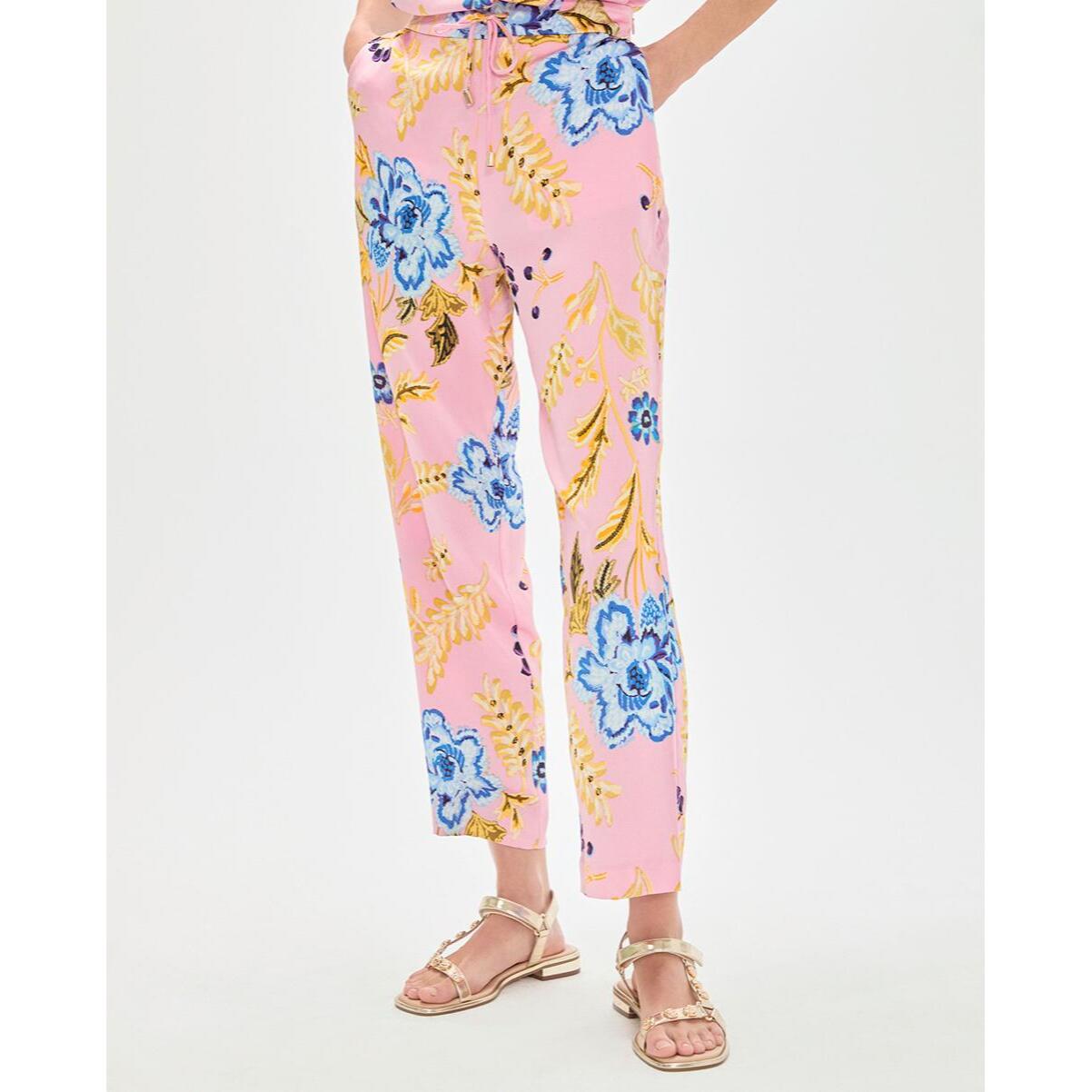 Jogger in raso con stampa floreale