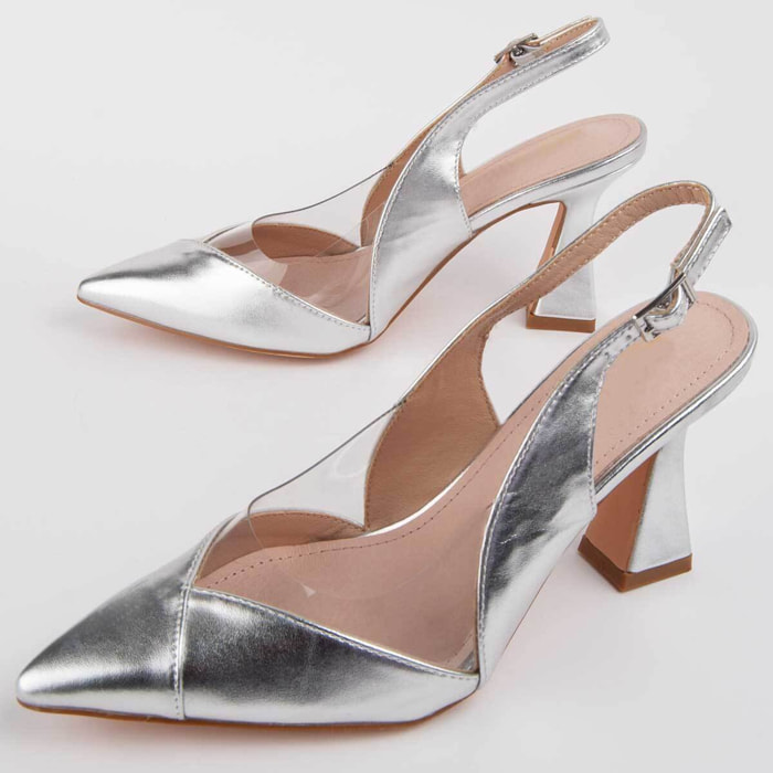 Zapato De Tacón - Plateado - Altura: 8 Cm