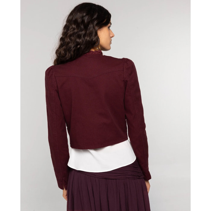 Chaqueta denim con mangas abullonadas de mujer