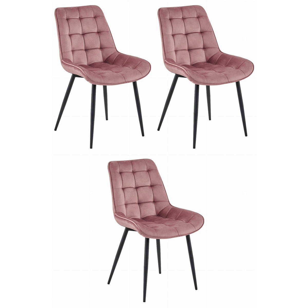 Set di 3 Sedie Bera in Velluto Rosa Antico e Metallo Nero