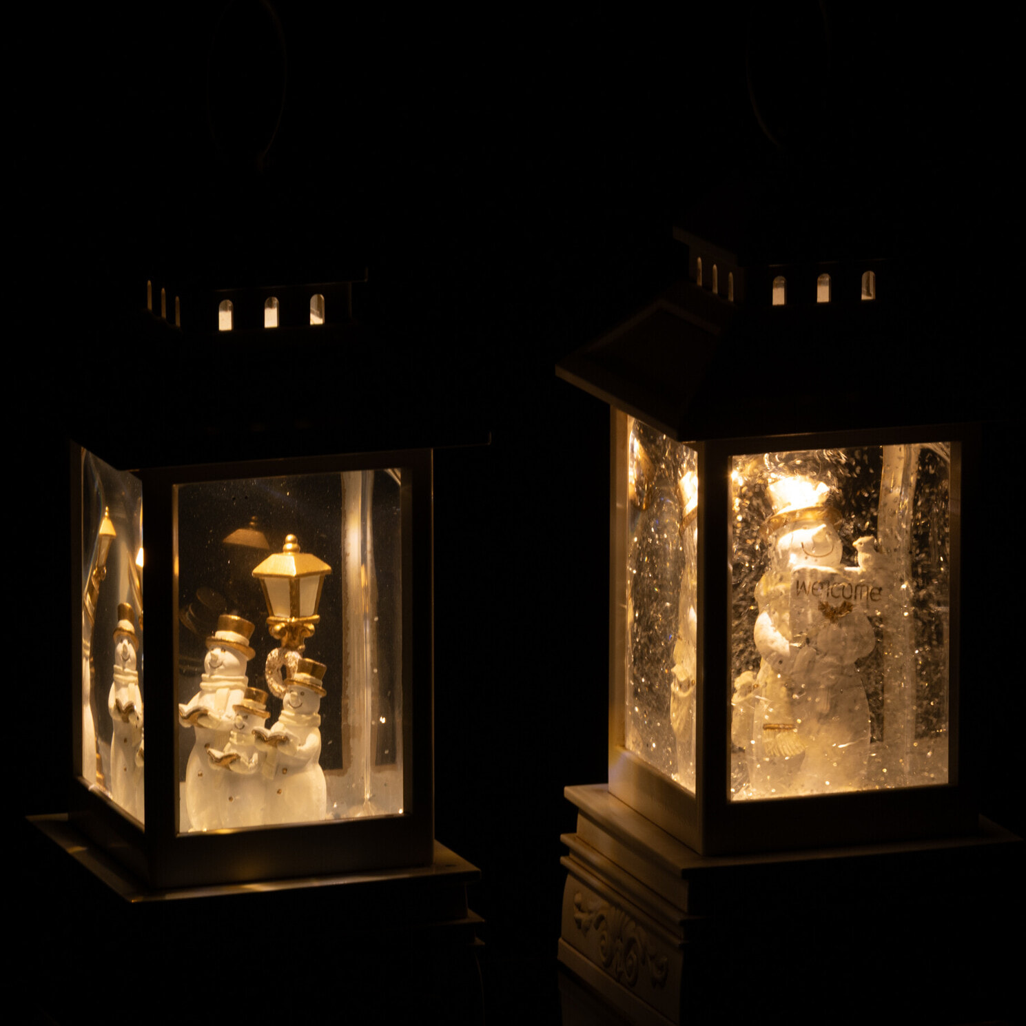 J-Line boule de neige Lanterne Bonhomme De Neige - plastique - blanc - 2 pcs