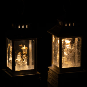 J-Line boule de neige Lanterne Bonhomme De Neige - plastique - blanc - 2 pcs