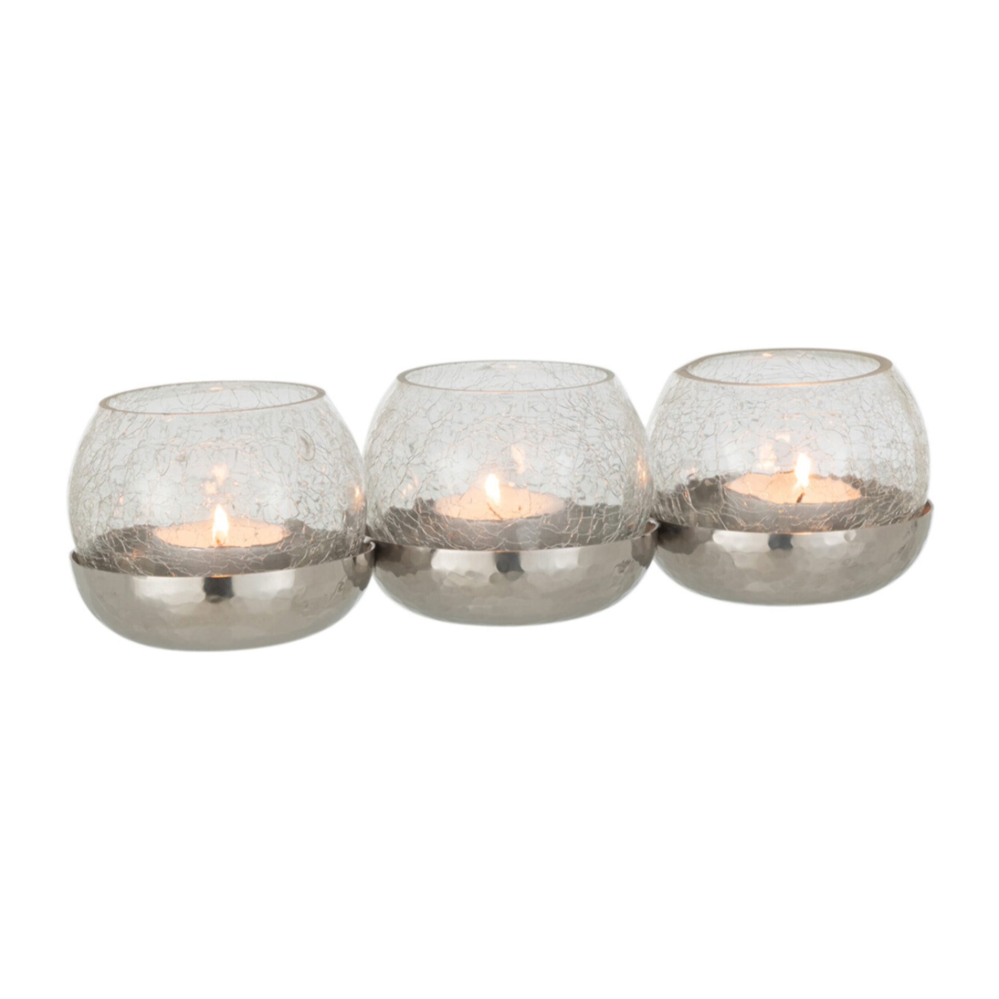 J-Line bougeoir 3 Boules Craquele - verre/acier - argent