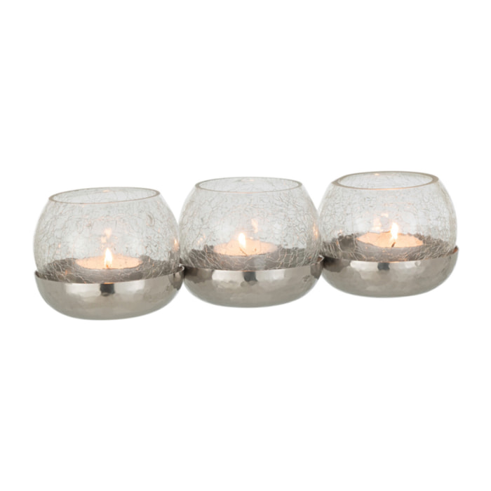 J-Line bougeoir 3 Boules Craquele - verre/acier - argent