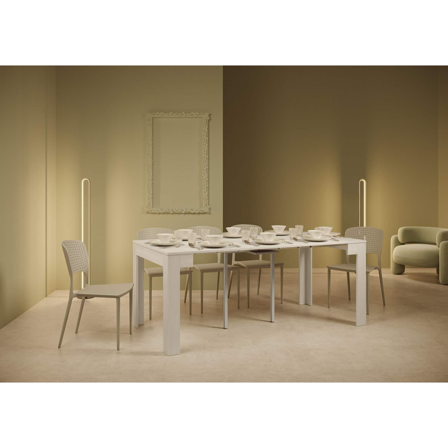 Consola extensible 90x42/302 cm Bora Fresno Blanco