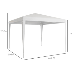 Carpa Desmontable de Jardín 3x3 m Gazebo Cenador para Exteriores con 4 Orificios de Drenaje y Tubo de Acero para Bodas Camping Fiestas Blanco