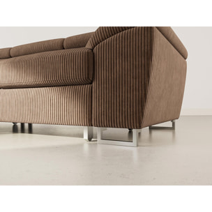 Baoji - Canapé d'angle gauche 5 places convertible avec têtières et coffre en velours côtelé - Marron