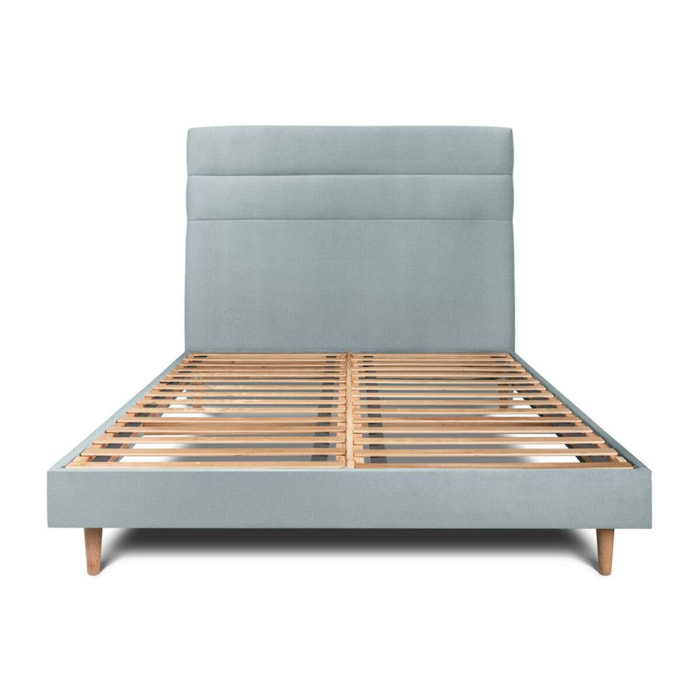 Lit avec tête de lit bandes horizontales velours et sommier kit Ep14