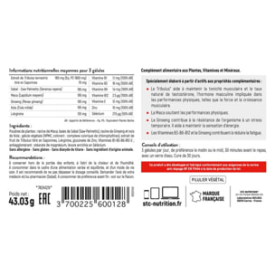 STC NUTRITION - Tribulus Synergy + - Favorise le maintien du taux de testostérone - Améliore les performances physiques & Améliore les performances physiques - 90 gélules végétales