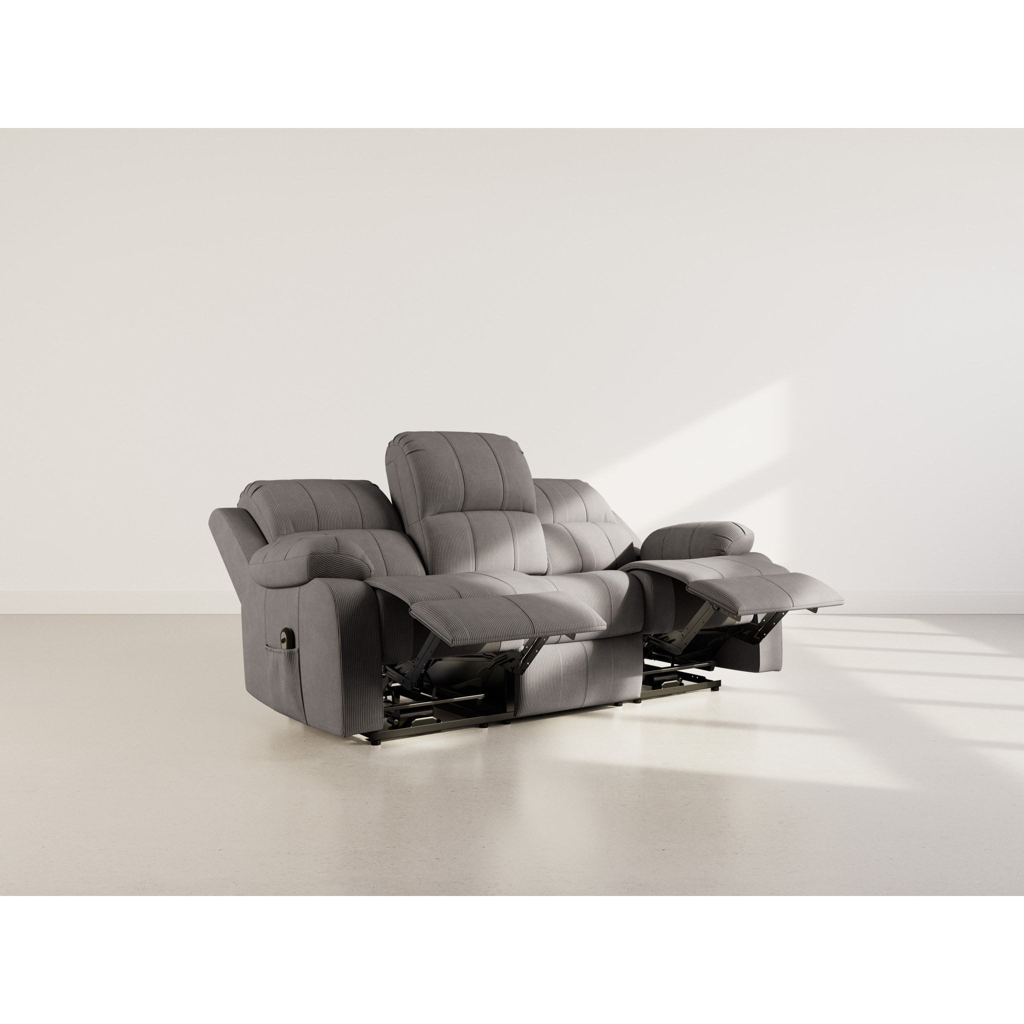 Armand - Canapé 3 places relax électrique en velours côtelé - Gris