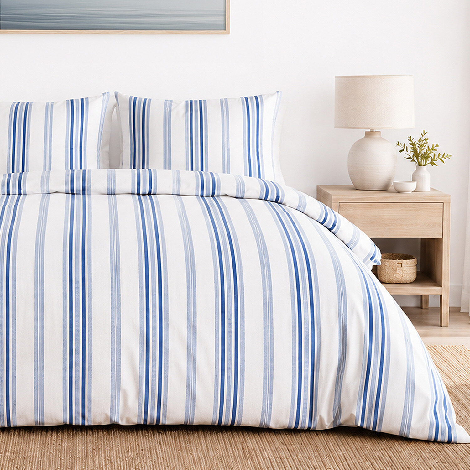 Parure housse de couette 100% percale de coton rayures verticales - MAT