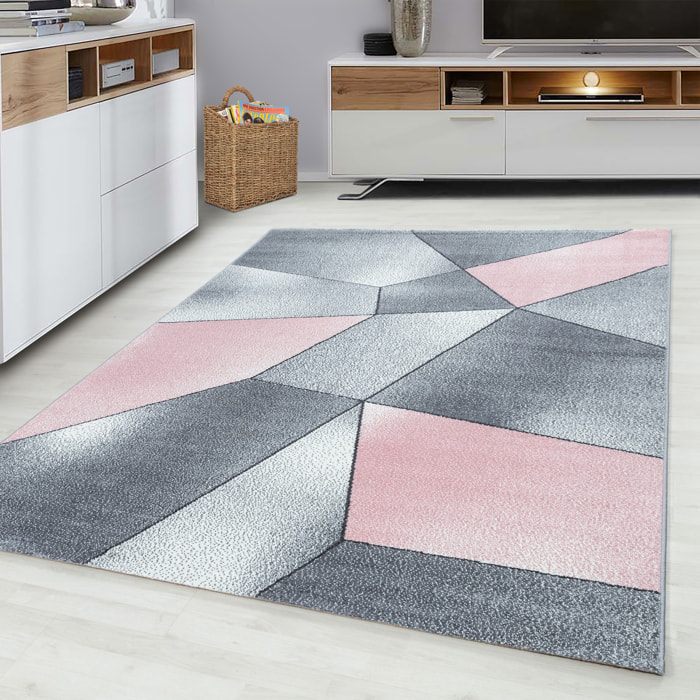 BETA - Tapis de salon à motif géométrique rose
