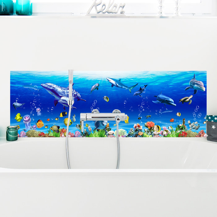 Stickers Muraux décoration adhésifs salle de bain dauphin, baleine, poissons exotiques