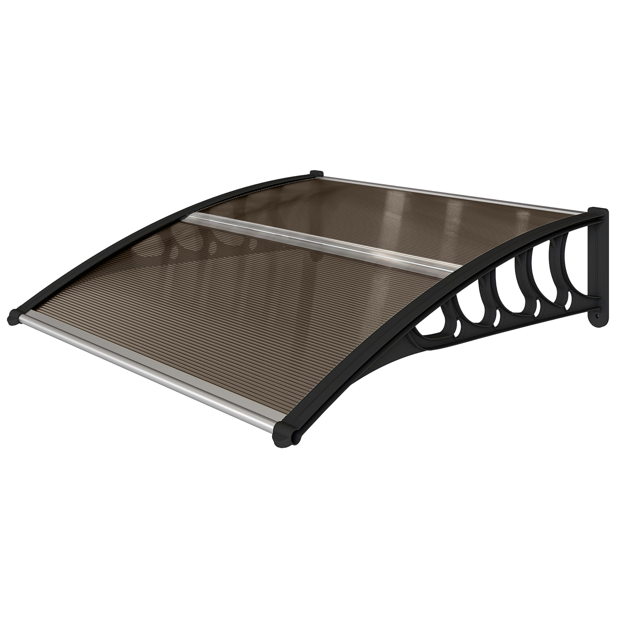 Auvent marquise de porte design voûté arrondi dim. 103x96x27cm alu polycarbonate fumé plastique noir