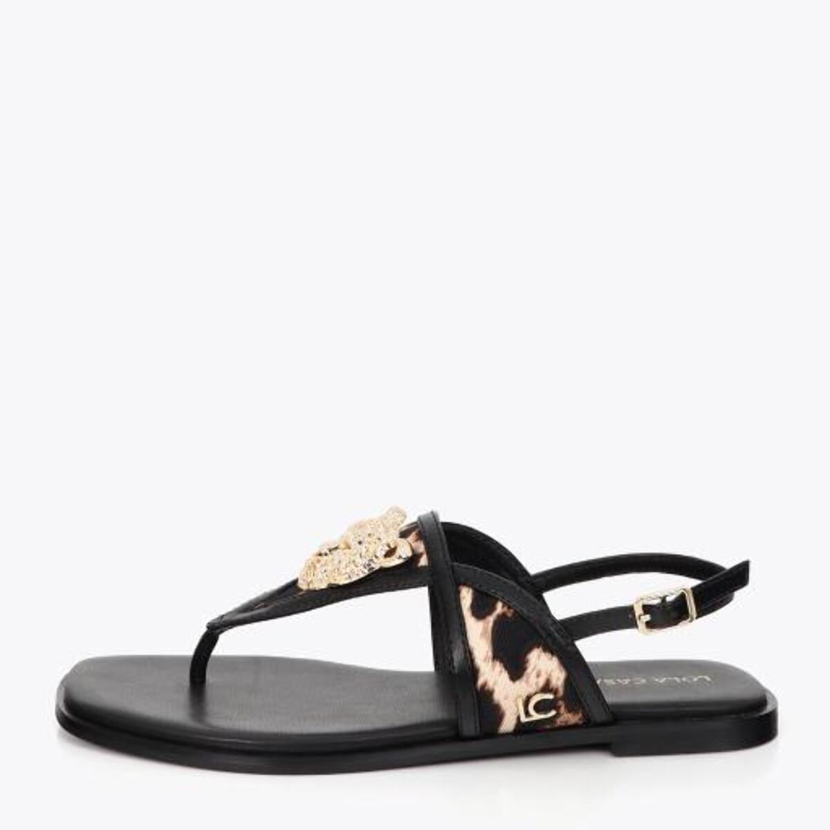 Sandalo basso con stampa animalier e applicazione metallica