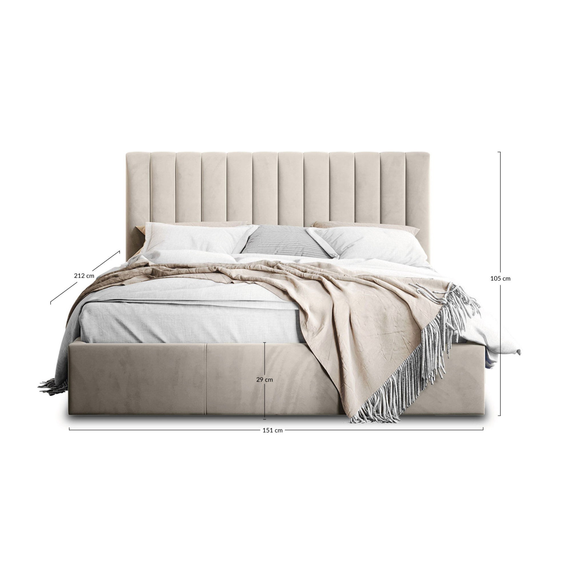 Rosario - lit coffre - 140x200 - sommier inclus - en velours - Gris