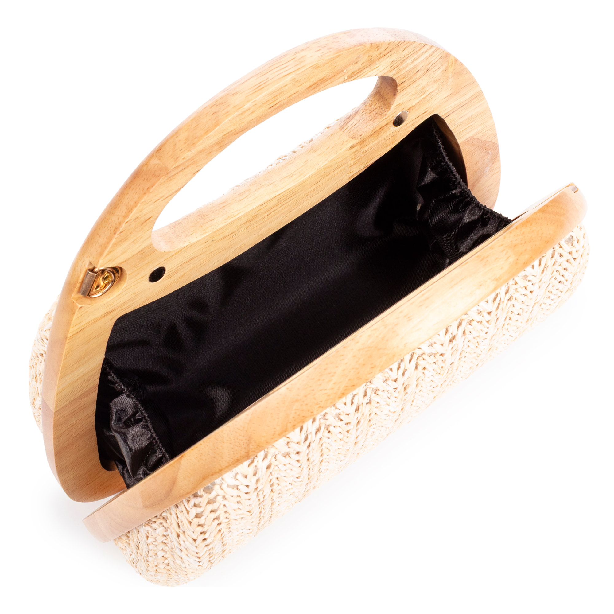 Bella Bolso bandolera Mujer. Fabricado en madera natural y paja trenzada.