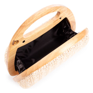 Bella Bolso bandolera Mujer. Fabricado en madera natural y paja trenzada.