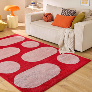 GROOVY - Tapis rétro coloré à motif géométrique - Confortable et moelleux - Rouge