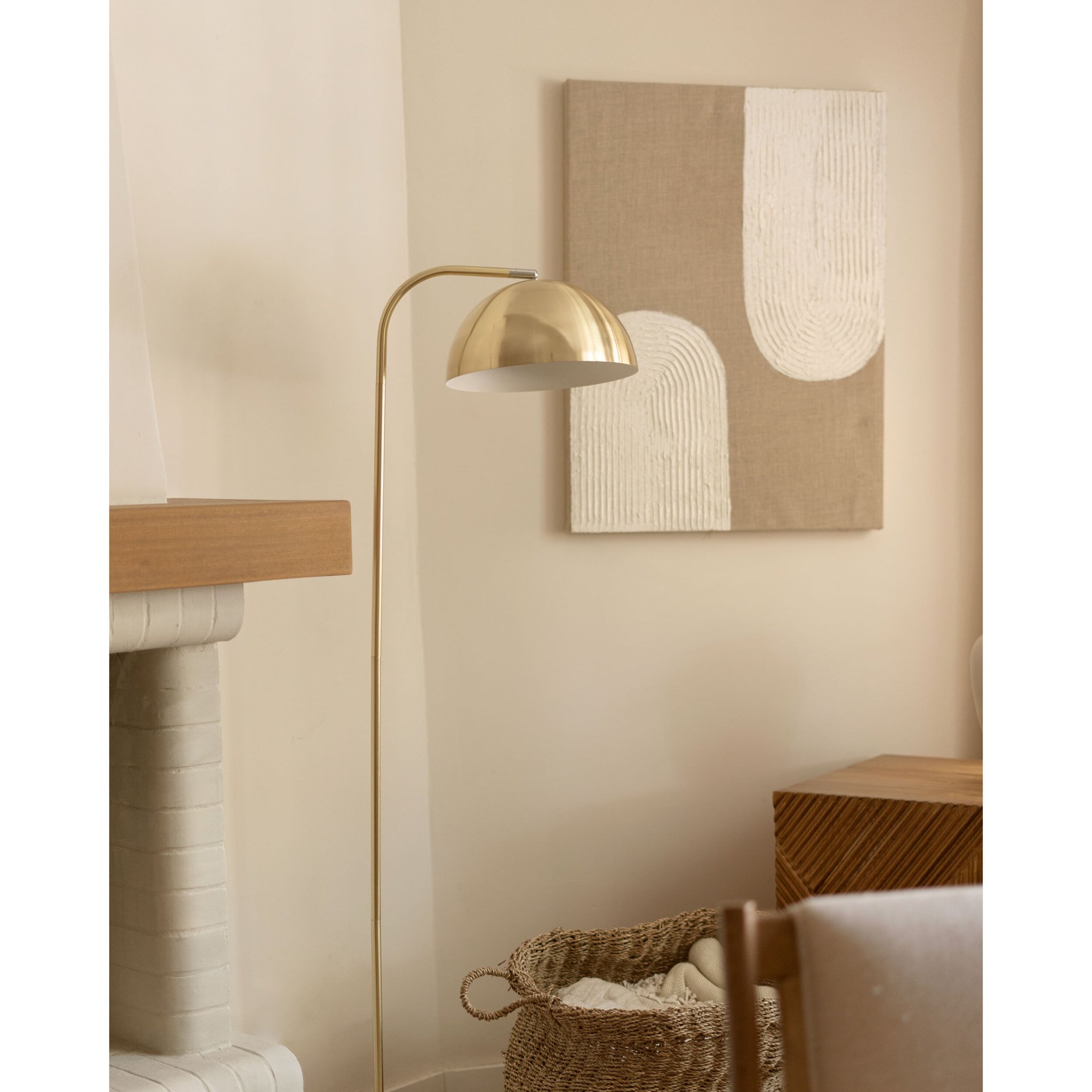 Tableau beige et blanc décoratif sur lin avec cadre en bois peint à la main à la peinture à l'huile en différentes tailles