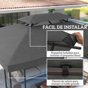 Techo de Repuesto para Cenador, 4x3 m, Cubierta de Repuesto con Techo Doble, 10 Orificios de Drenaje y Protección UV, SOLO Toldo de Recambio para Pabellón Gazebo, Gris Oscuro