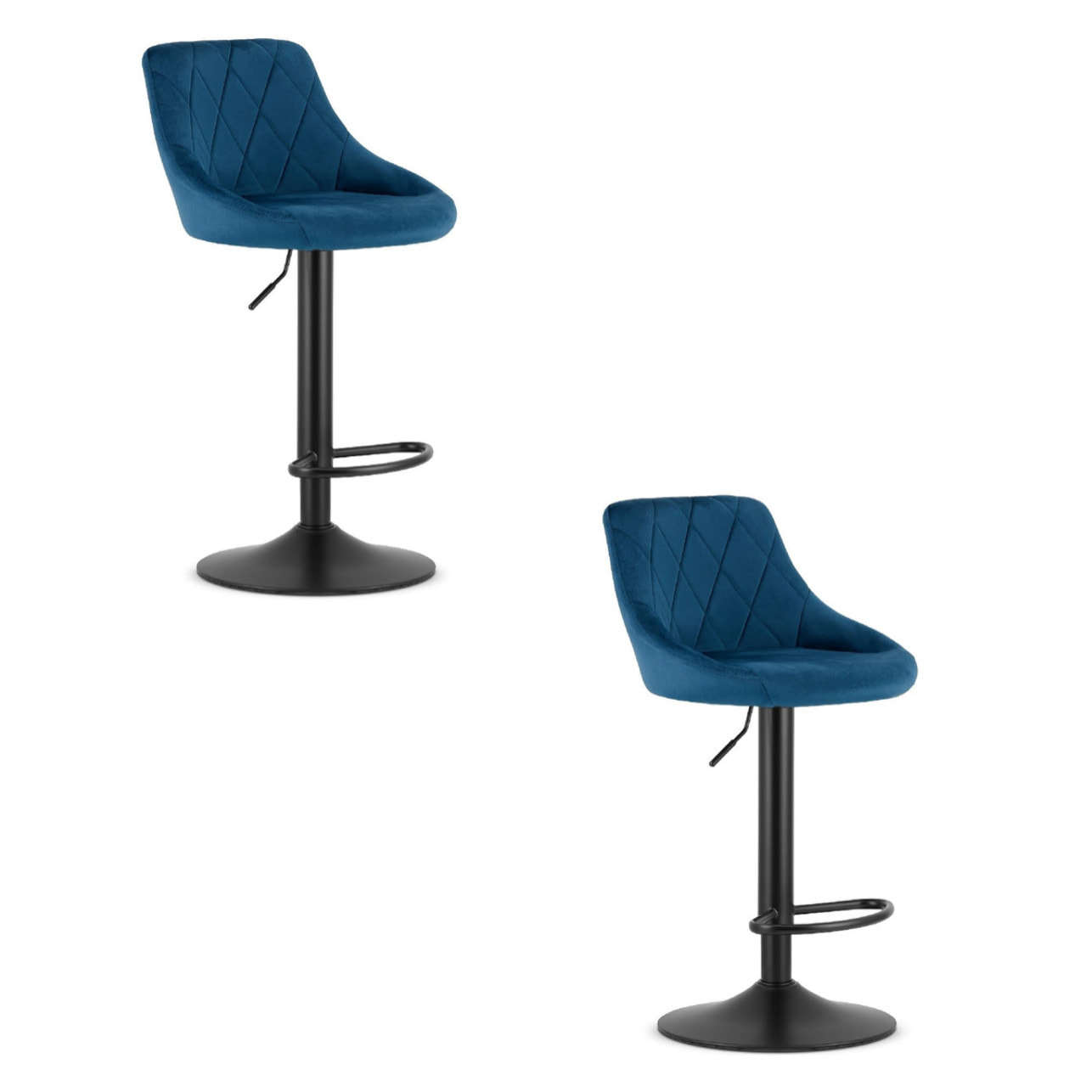 Set di 2 sgabelli bar Kast in velluto blu e base nera