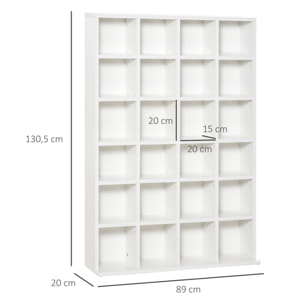 Étagère rangement CD/DVD meuble de rangement pour 480 CDs 24 compartiments réglables en hauteur 89 x 20 x 130 cm blanc