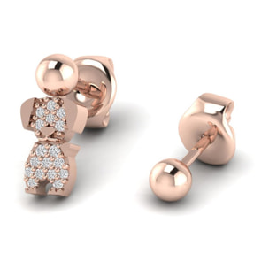 Orecchini Love Makes a Family Cane-Sfera 4 mm Argento Rosè Pietre Bianche