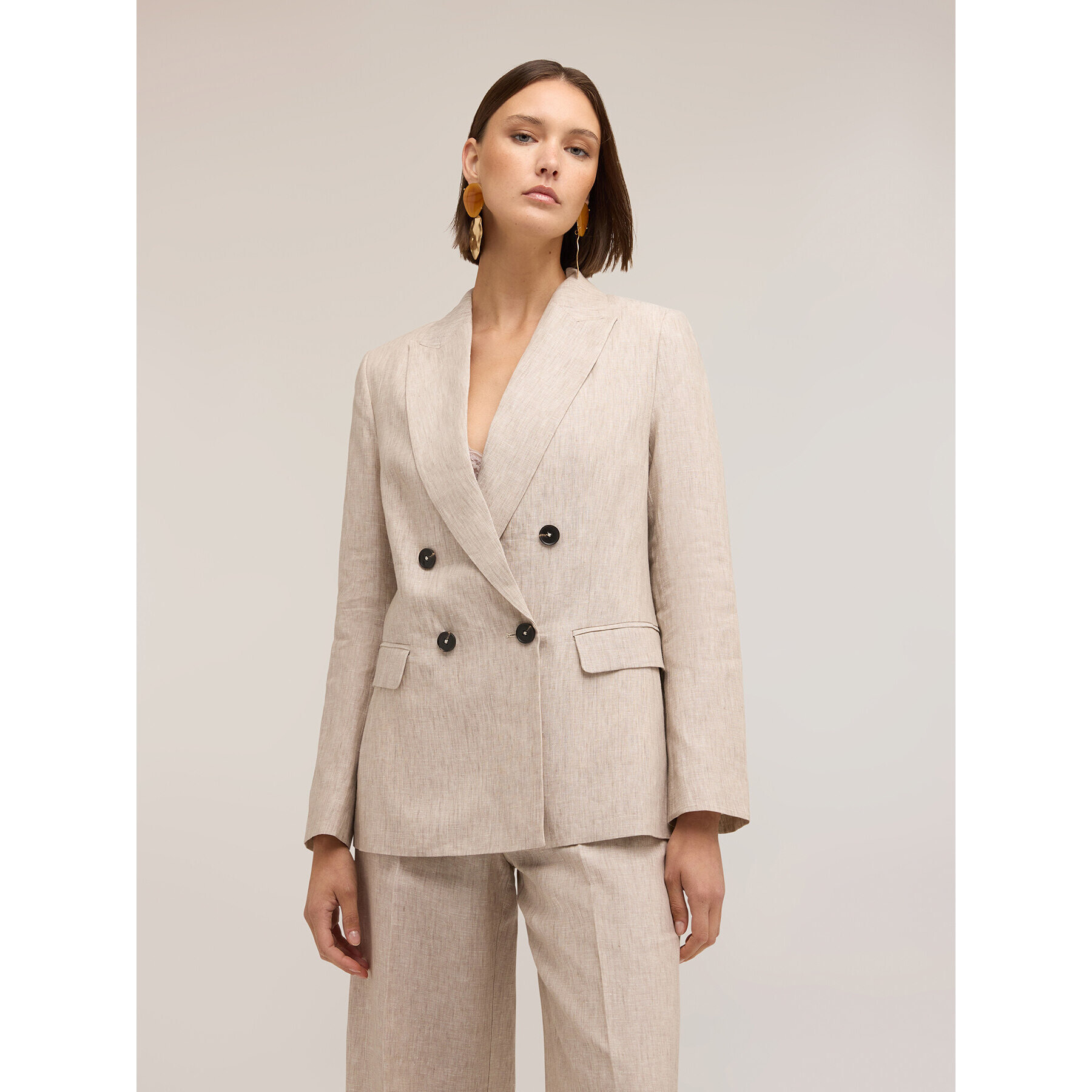Motivi - Blazer cruzado de lino - Beige