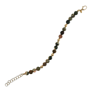 Bracciale in Argento 925 placcato Oro Giallo 18Kt con Elementi Martellati e Sfere in Avventurina Rosa Sfaccettata