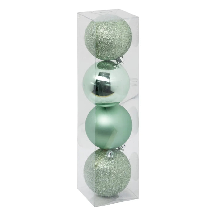 Boule de Noël plastique 80mm x4 vert amande