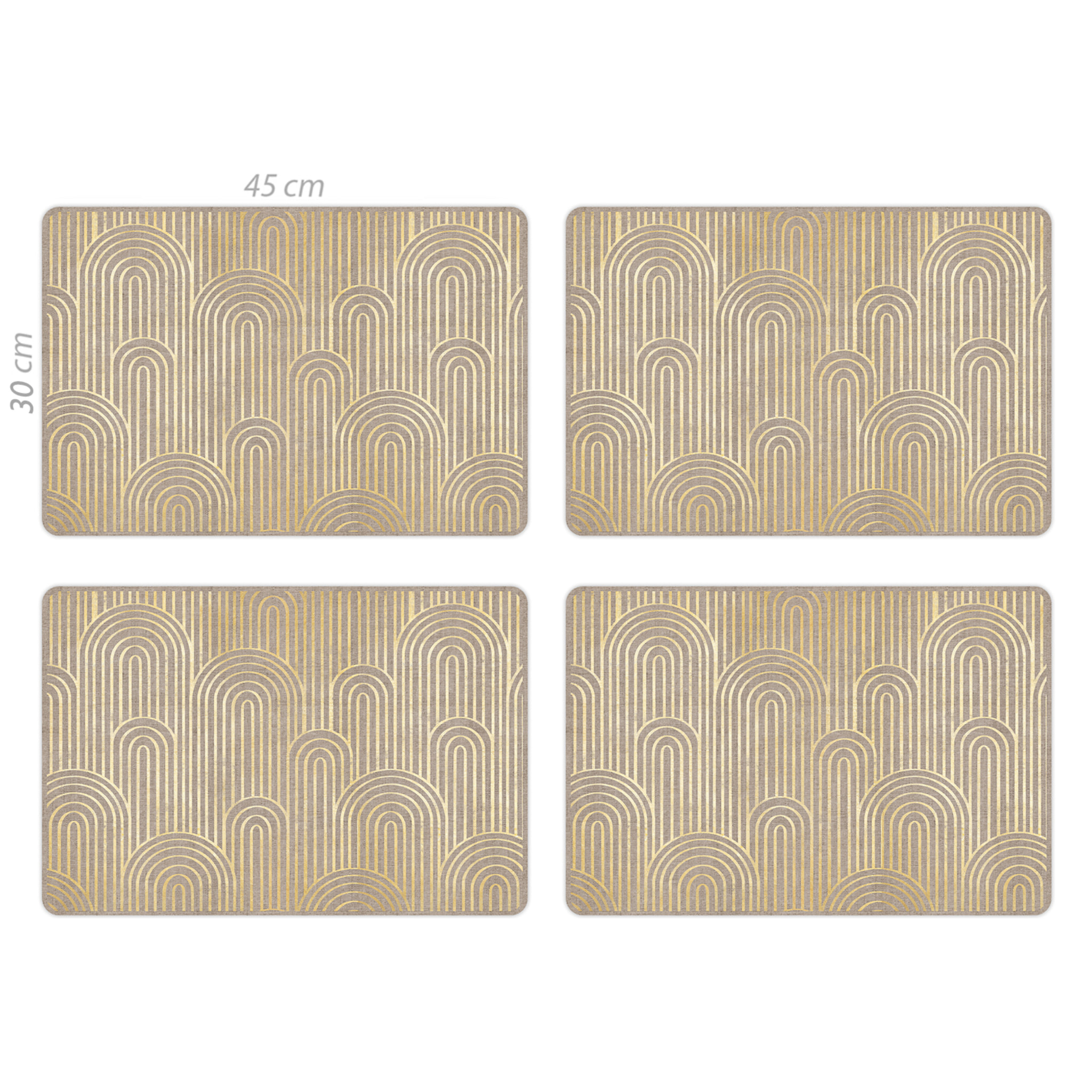 Set de 4 individuales de vinilo CERAMIKO, Natural arcos dorados 4u-30x45 cm