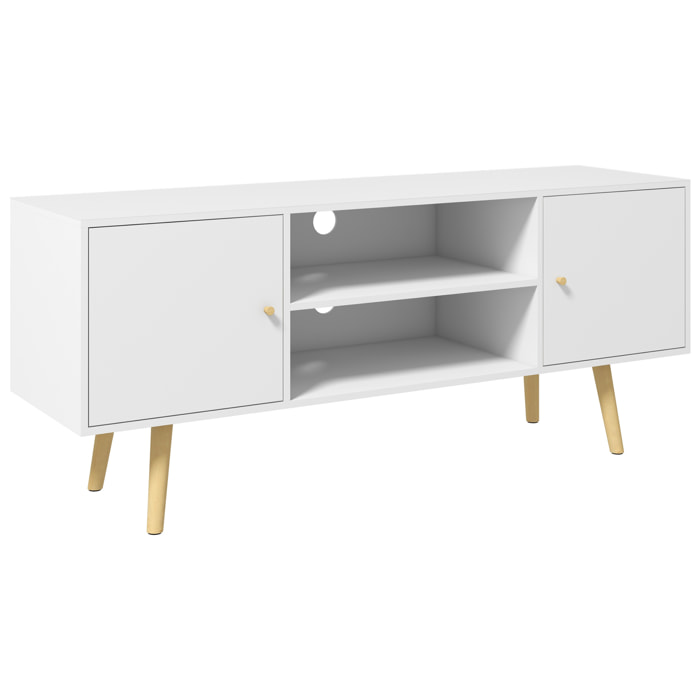 HOMCOM Mueble de TV de Salón Mesa para TV con 2 Puertas 2 Estantes de Almacenamiento para Televisores de hasta 55 Pulgadas para Dormitorio 120x34x50 cm Blanco