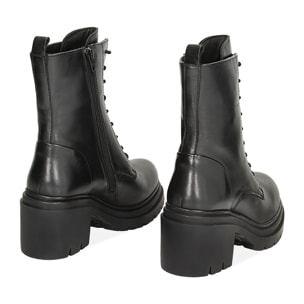 Botas de combate de cuero negro, tacón de 5 cm