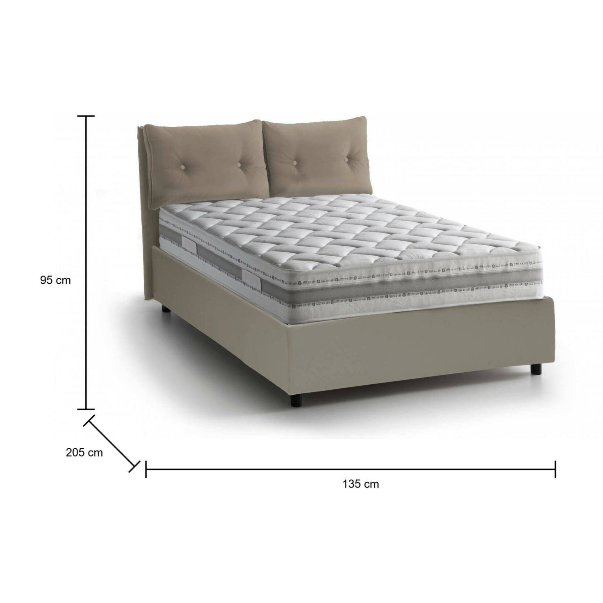 Letto piazza e mezza Emily, Letto contenitore con rivestimento in ecopelle, 100% Made in Italy, Apertura frontale, con materasso Cm 120x190 incluso, Tortora