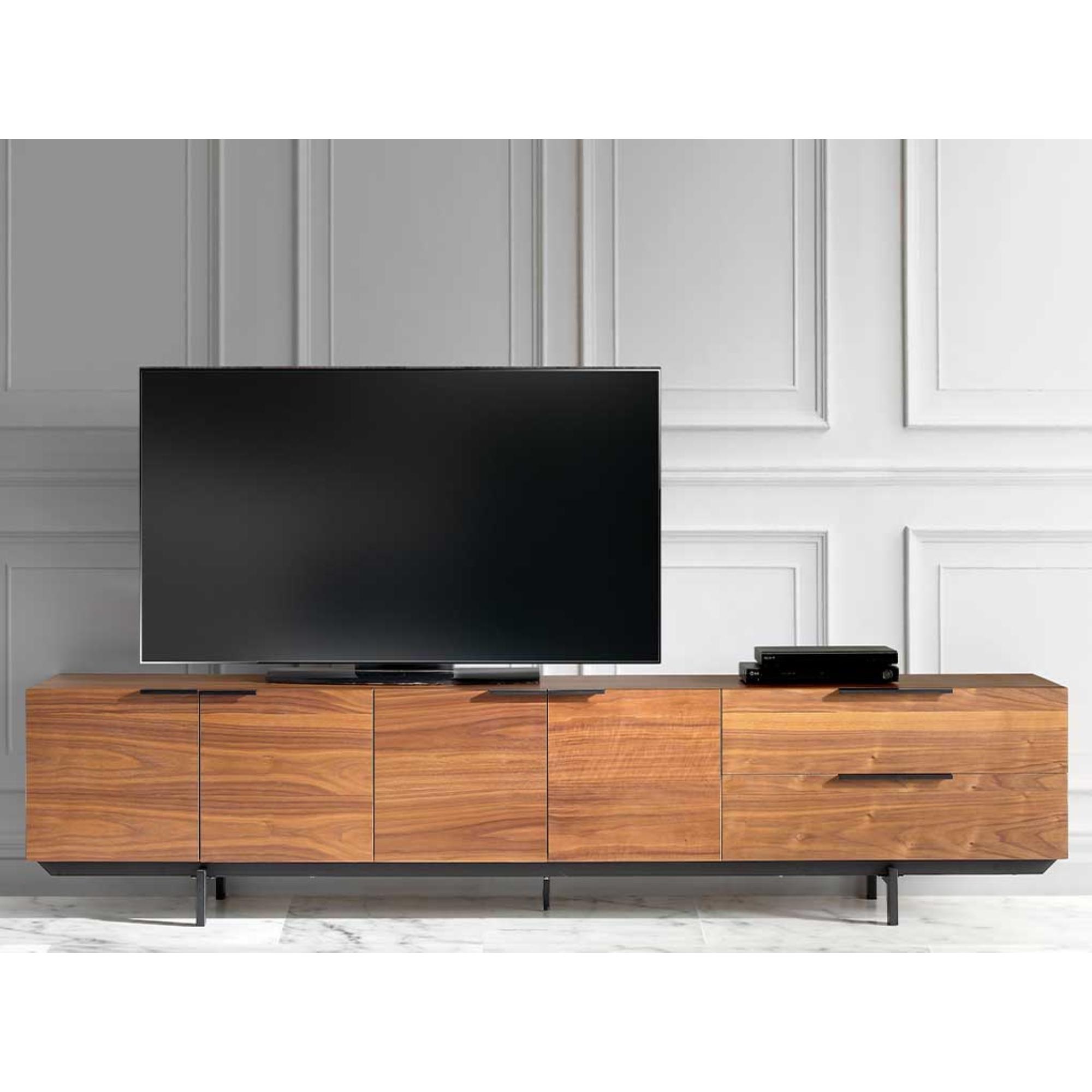 Mueble TV CERES 220 - 4 puertas y 2 cajones - nogal y negro - 240x42x55cm