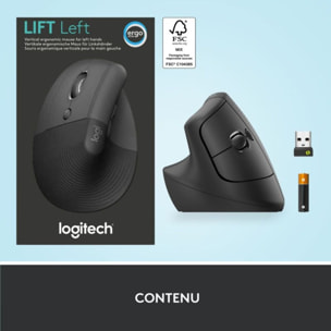 Souris sans fil LOGITECH Lift Ergonomique Gaucher Silencieuse