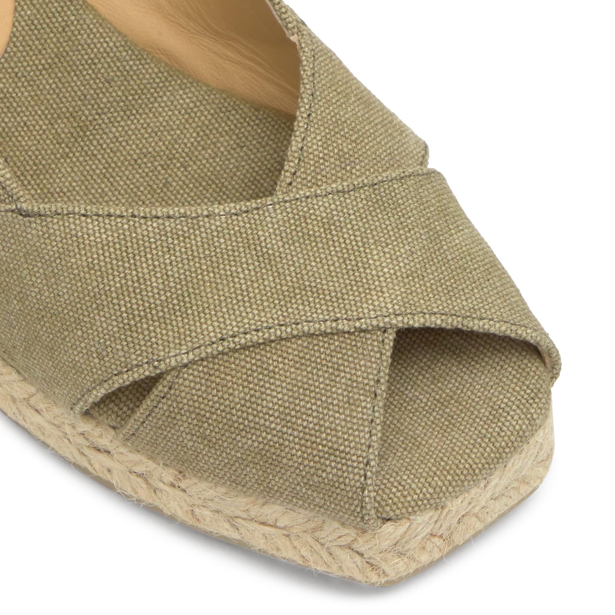 Alpargata destalonada Diana cuña de yute estilo peep toe en algodón orgánico lavado